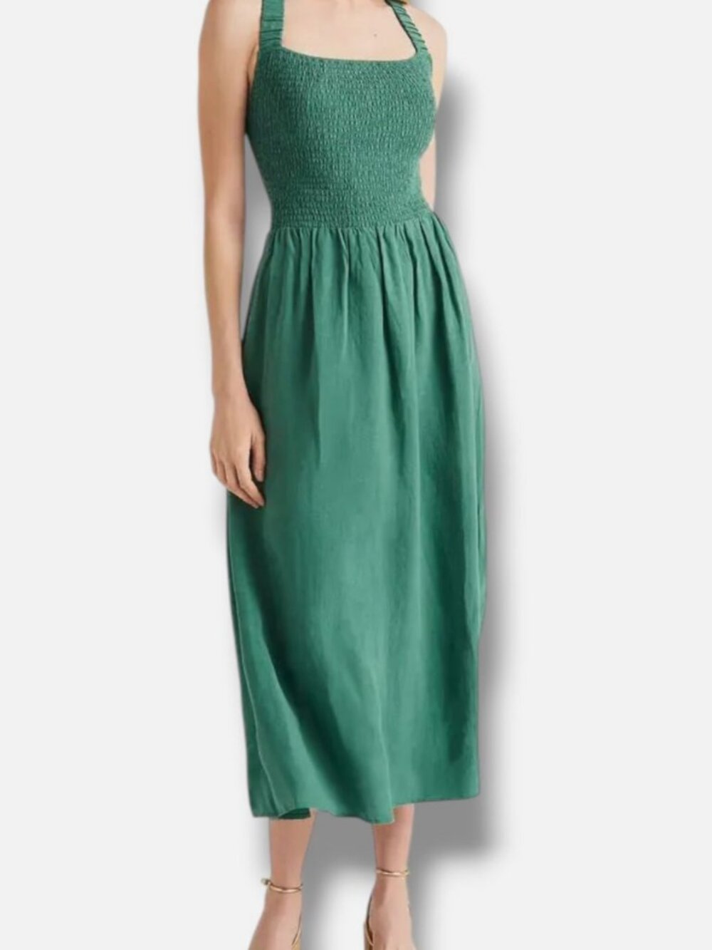 Splendid Women's Green Arielle Square-Neck Smocked Midi Dress Size M